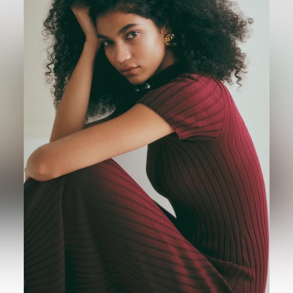 Sezane Burgundy Ribbed Dress - Picture 2 of 4